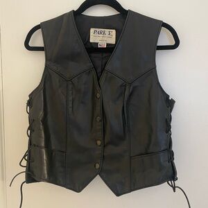 Black Leather Vest with Lace-Up Sides
